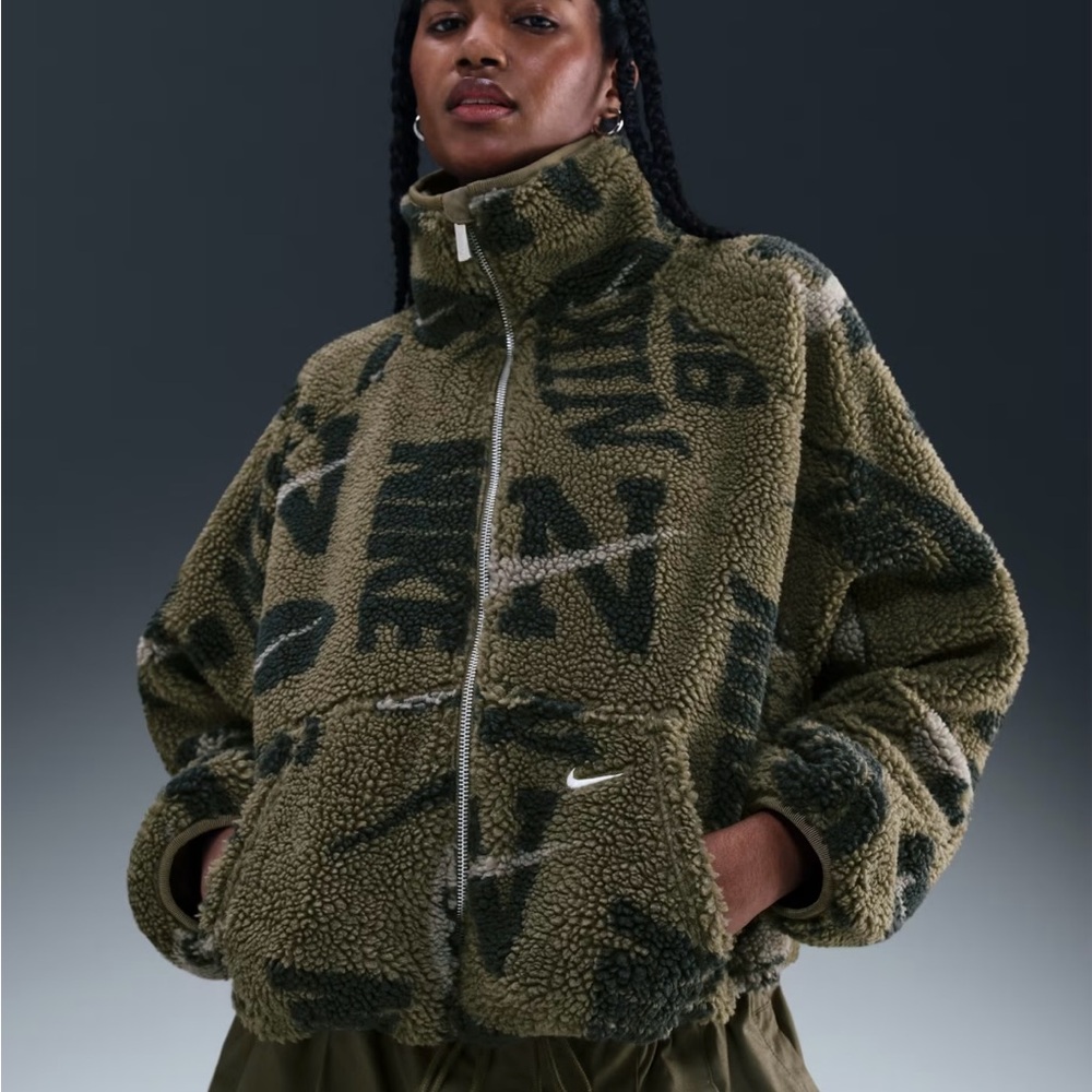 Nike Green Patterned Teddy Jacket